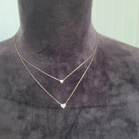 Womens N925 Silver Plated Rose Gold Heart Layered Pendant Necklace Choker Gift - Picture 1 of 9